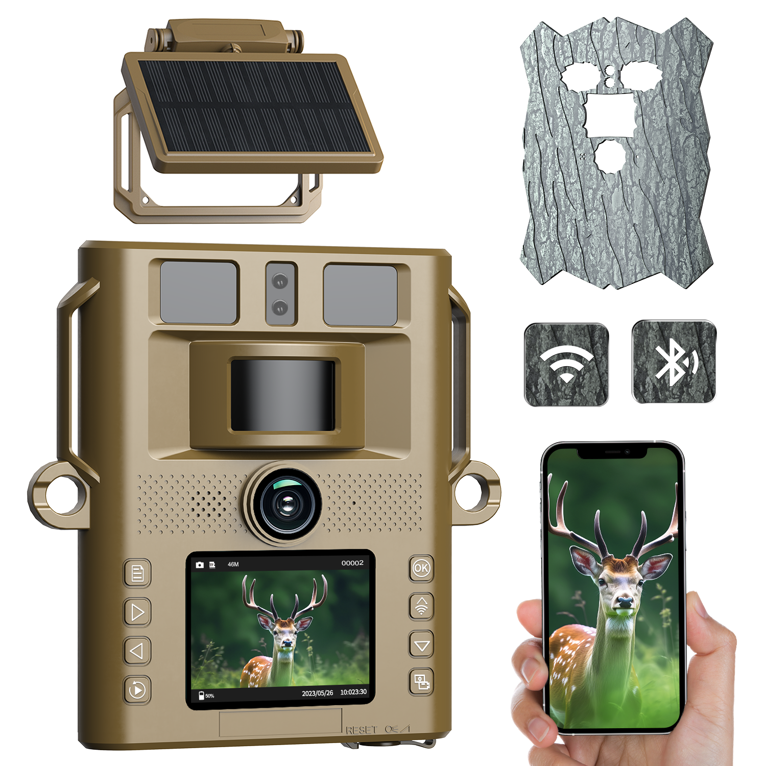 Campark TC21 4K 46MP Trail Camera 950NM Non-Glow Ultra-Thin WiFi Bluetooth Solar Power Game Camera with Covert Shell