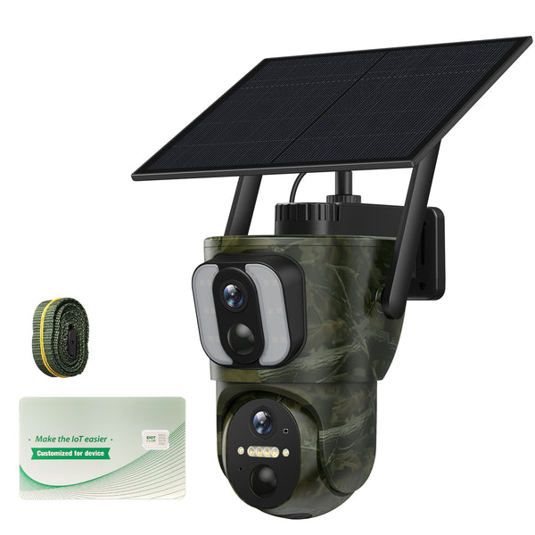 4G LTE 1080P Dual Lens Trail Camera with Solar Power Panel, Watch in Real Time and No WiFi Limited, PIR Motion Detection
