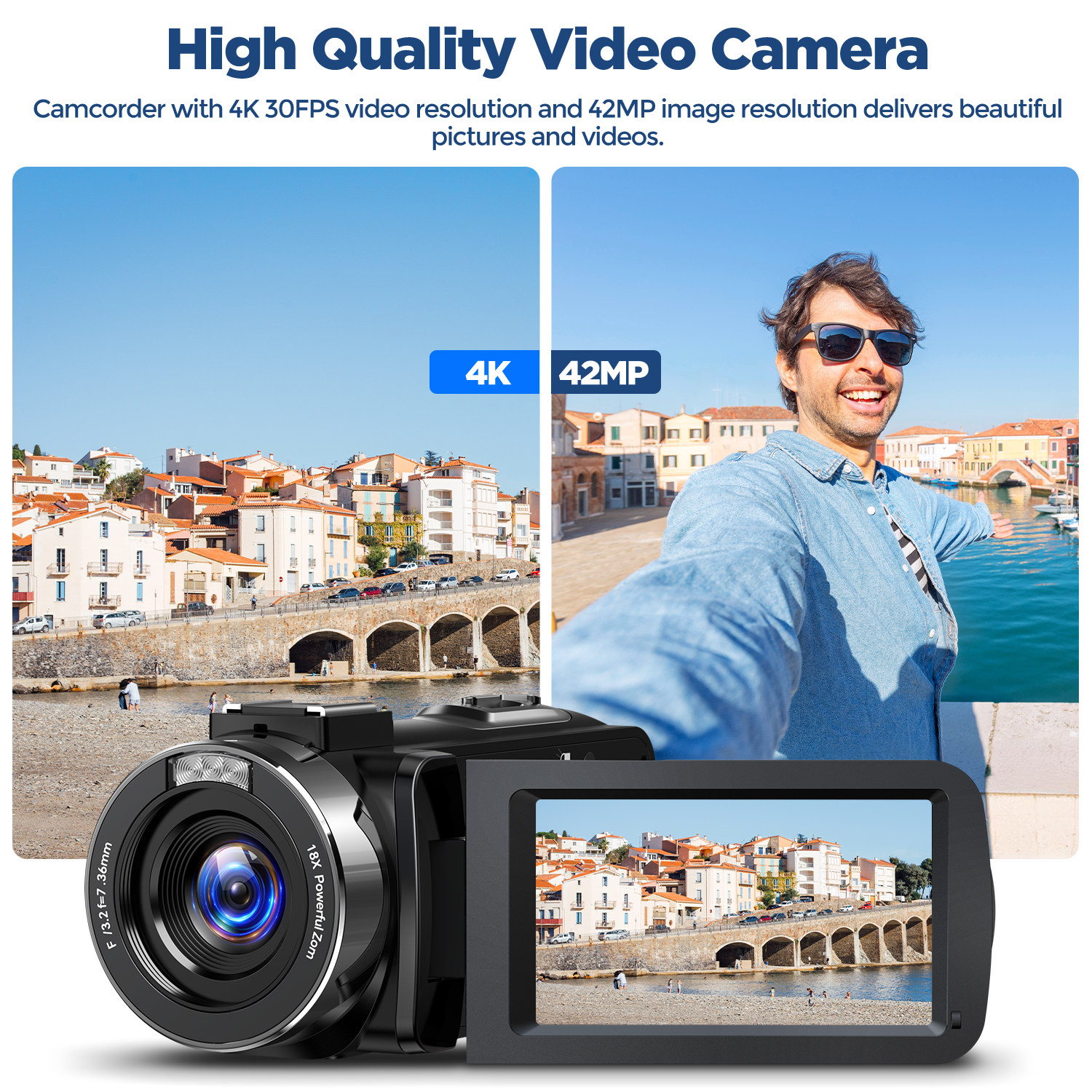 AC13 4K Video Camera Camcorder 42MP YouTube Vlogging Camera 18X Digital Zoom Webcam 3.0 Inch 270 Degree Rotation Screen Camcorders