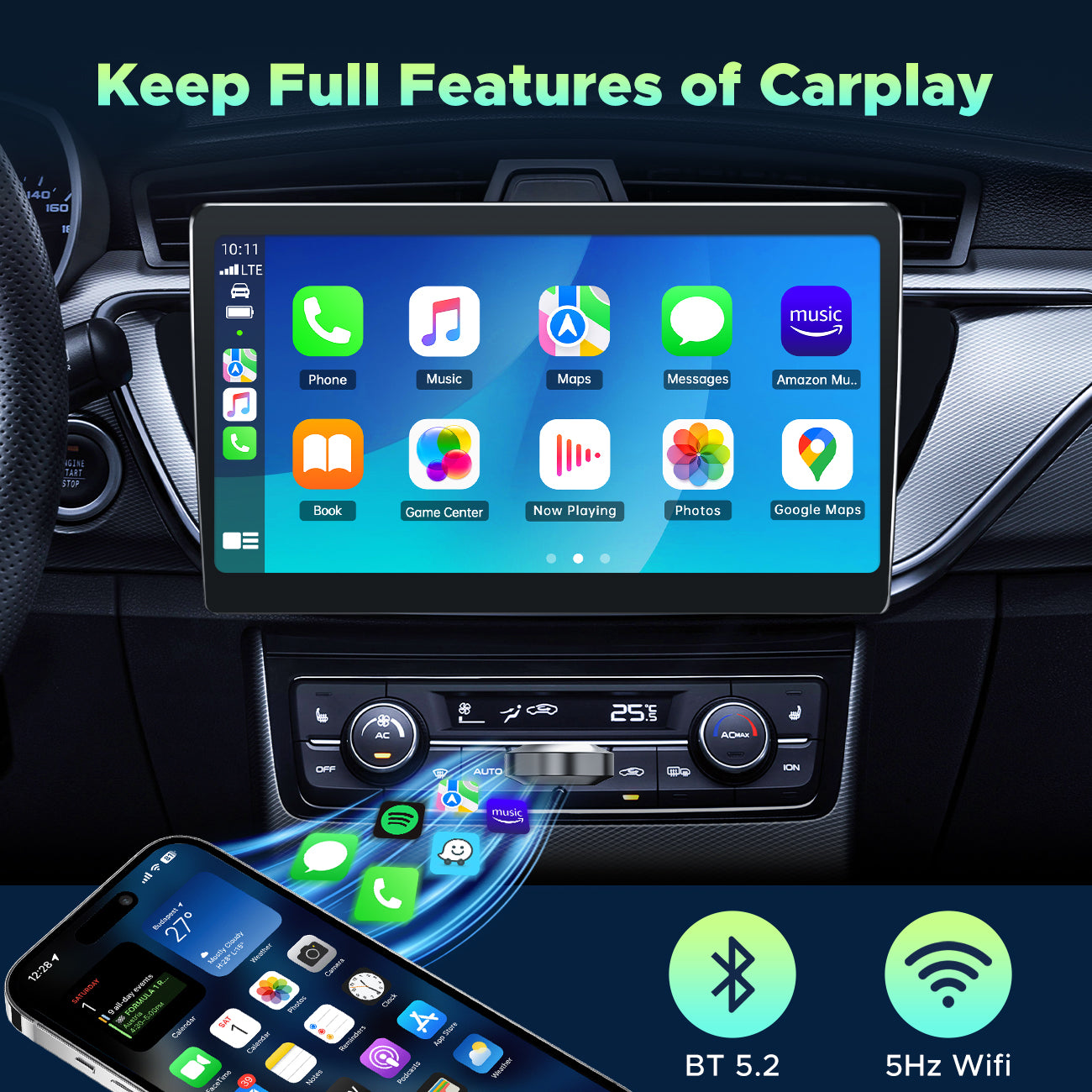 2-in-1 Wireless CarPlay & Android Auto Adapter: Plug & Play for 2016+ Cars