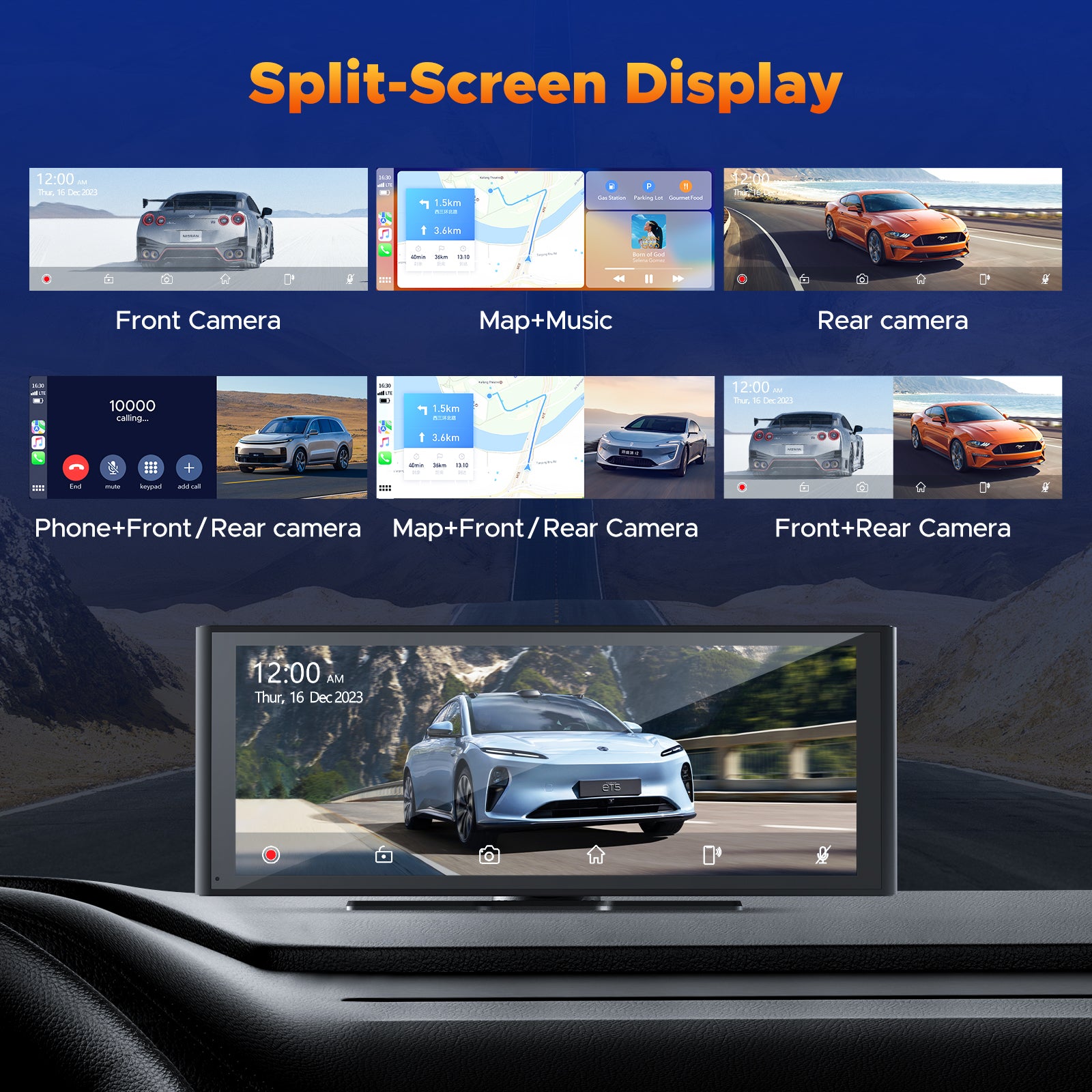 9.26'' Car Stereo Wireles Apple Carplay & Android Auto with 4K Dash Cam & 1080p Backup Camera, Mirror Link and Loop Recording