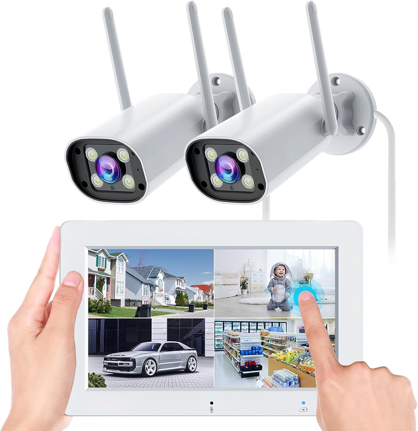 Security Camera System with 7'' HD Portable Touchscreen Monitor 
