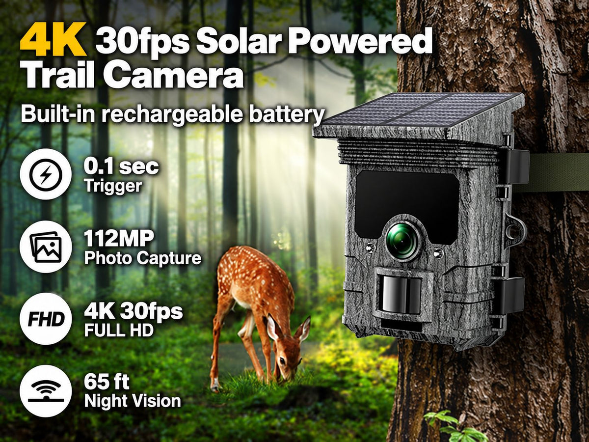4K 112MP Solar Powered WiFi Bluetooth Trail Camera