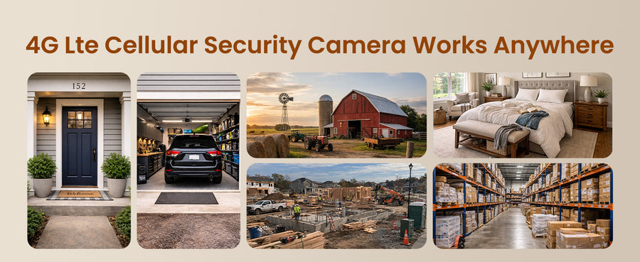 4G cellular security camera for homes garages farms construction sites and warehouses