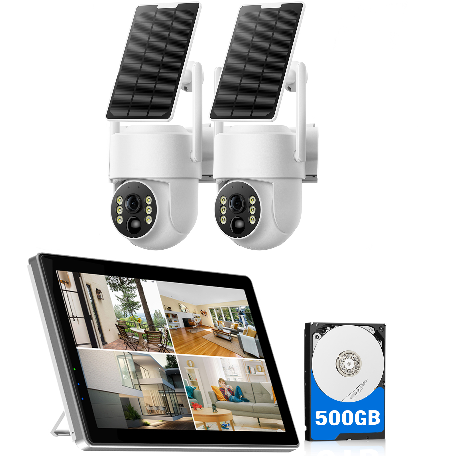 Campark SC43 2K Solar Security Camera System Wireless Home Security Cam with 10CH NVR Monitor and 500GB HDD, Color Night Vision