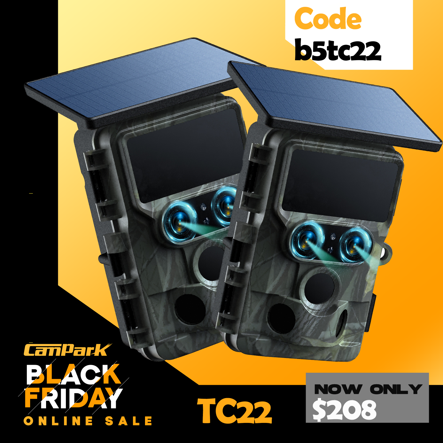 Campark TC22 4K Trail Camera WiFi Dual Lens Solar Integrated Game Camera with Starlight Night Vision