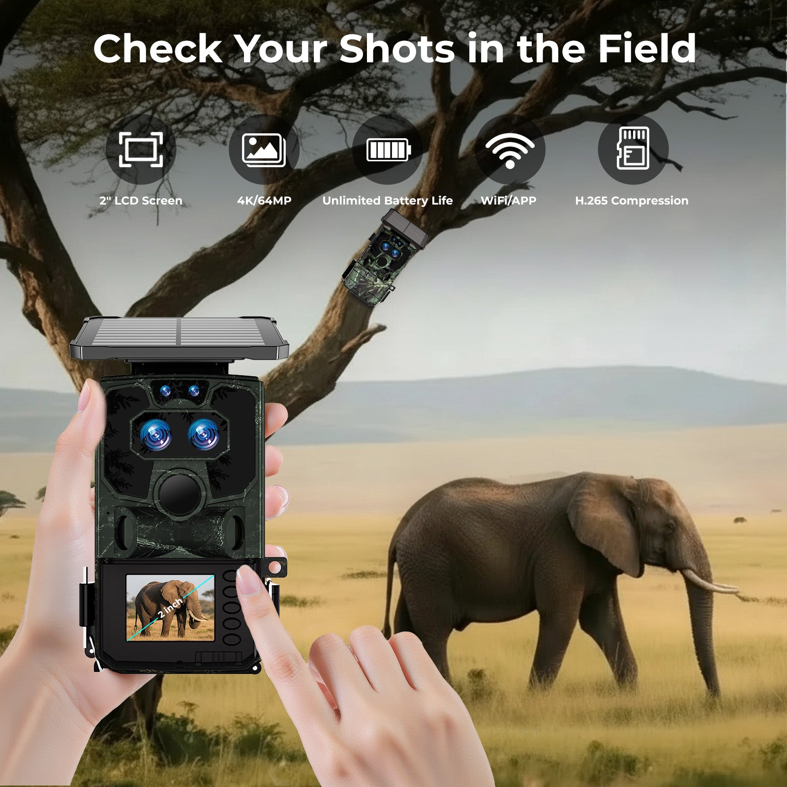 Campark TC37 Solar Trail Camera 4K 60MP Dual Lens WiFi with Night Vision