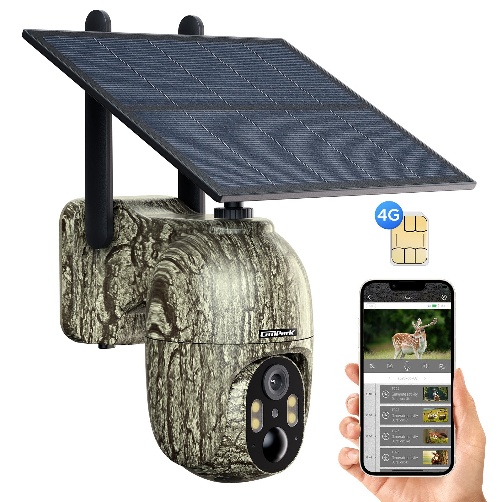 Campark TC27 4G LTE Cellular Trail Camera 2.5K Wireless Solar Powered Cam with Instant Alert and Color Night Vision