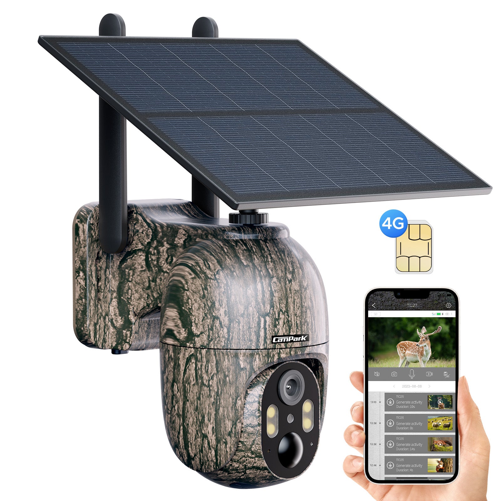 Campark TC27 4G LTE Cellular Trail Camera 2.5K Wireless Solar Powered Cam with Instant Alert and Color Night Vision