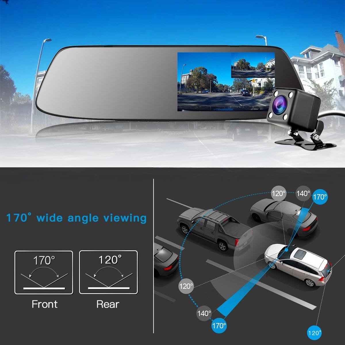Toguard CE13 Dash Camera with 170°wide angle lens 