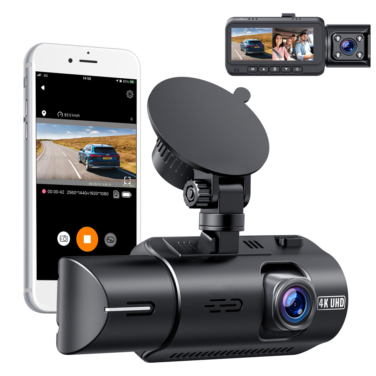 Campark CE67A/DC13 4K Front and Inside With WiFi GPS Dual Dash Camera（Only available in UK and EU）