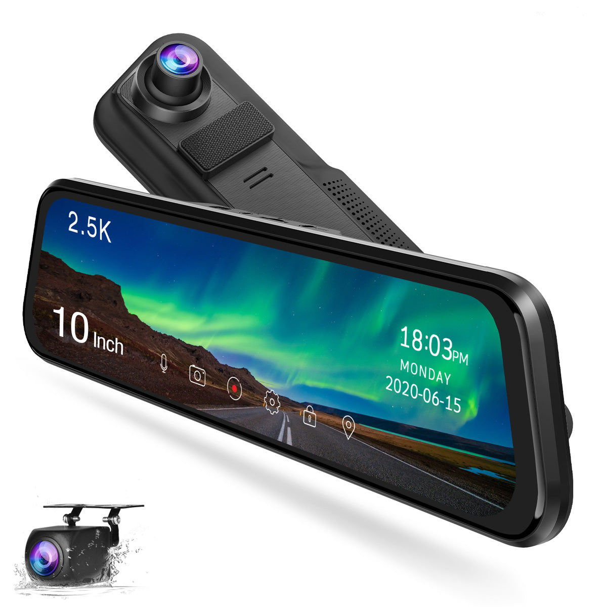 Campark CE60H 2K Front and Rear Mirror Dash Cam with 10'' Touch Screen