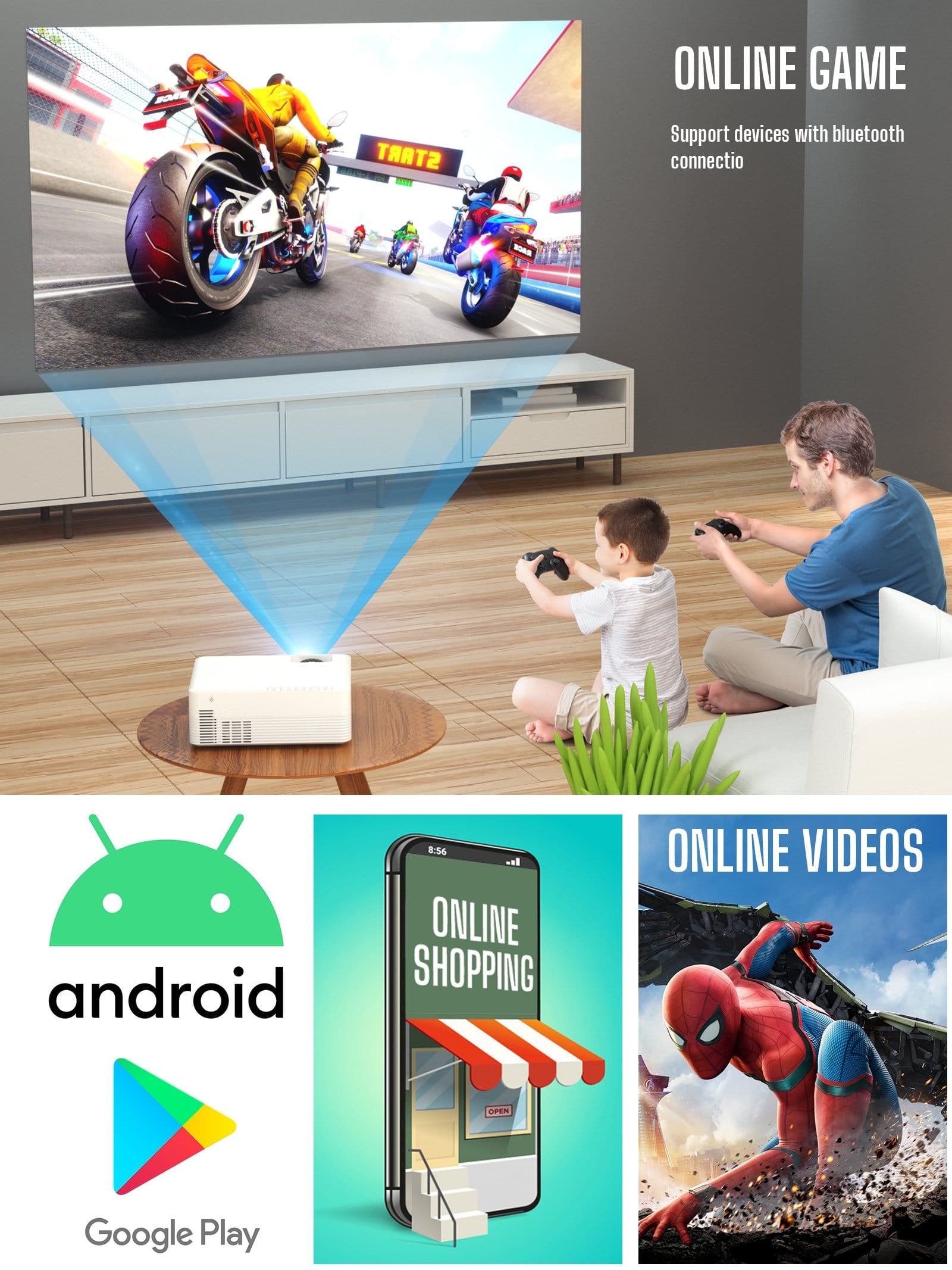 Campark P200 Video Projector Android WiFi Bluetooth Projector
