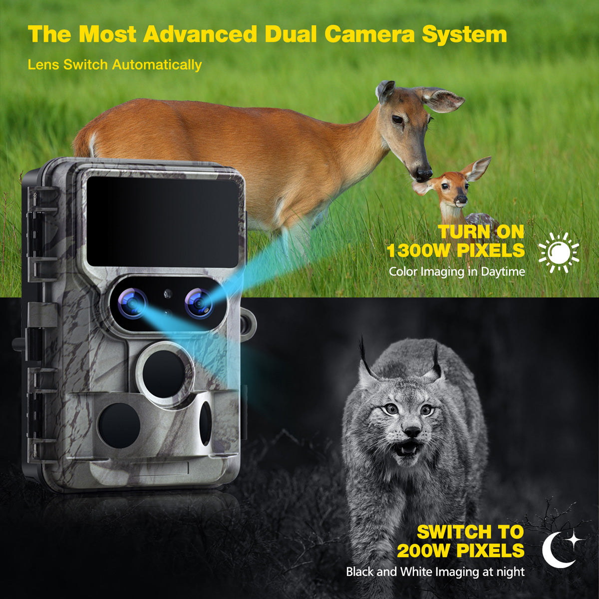 Campark TC06 4K 60MP WiFi Dual Lens Trail Camera with Color Night Vision
