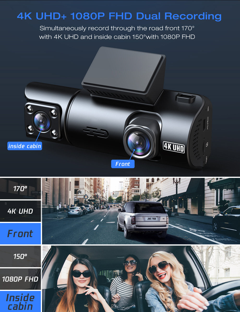 Campark CE67A/DC13 4K Front and Inside With WiFi GPS Dual Dash Camera（Only available in UK and EU）