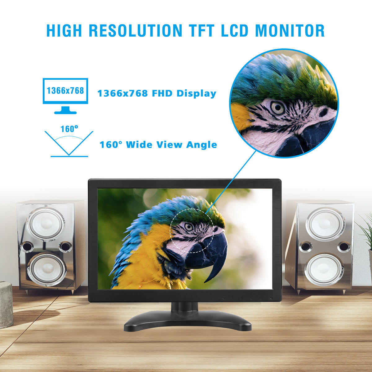Campark D126 12" 1366x768 HDMI Monitors, LCD Display w/Speaker, HDMI/VGA/AV Port for PC/Security/CCTV System/Raspberry Pi（Only Available In Europe）