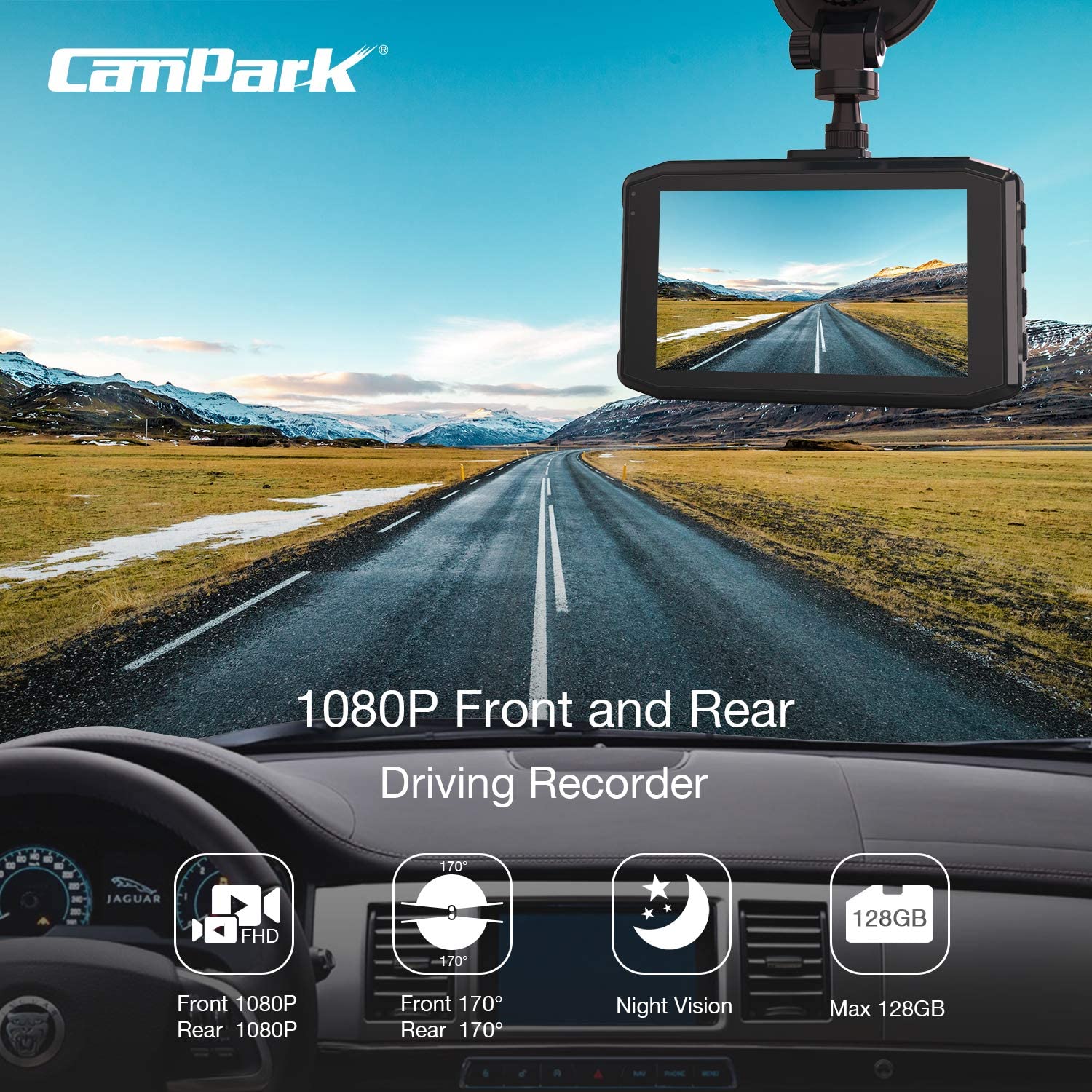 Campark DC20 Front and Rear 1080P Dash Camera