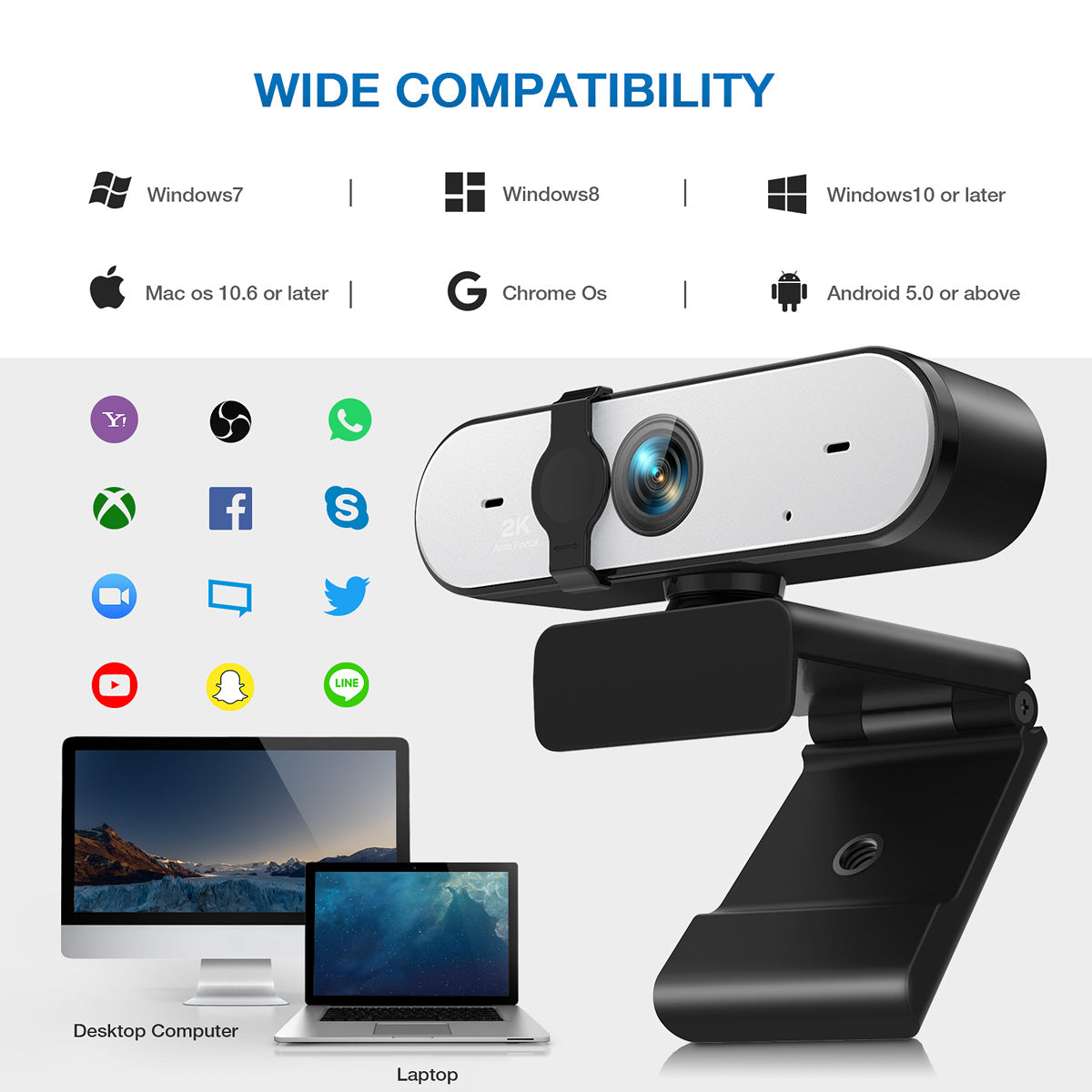 Campark PC05 2K Webcam with Microphone, QHD Streaming Computer Camera with AutoFocus