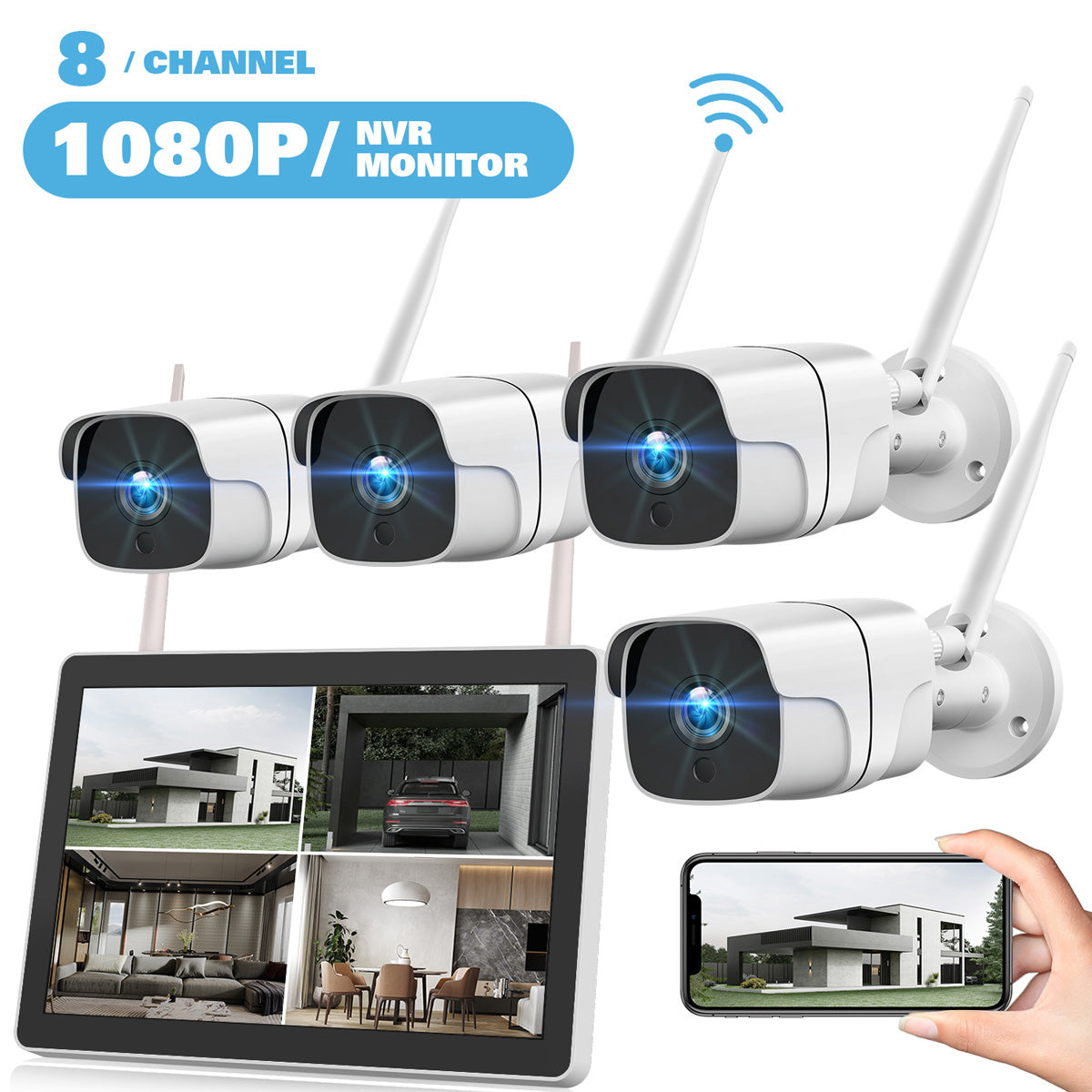 Campark W400 1080P 4Pcs 24/7 Recording Security Camera System With 12" LCD Monitor (Only Available In Europe)