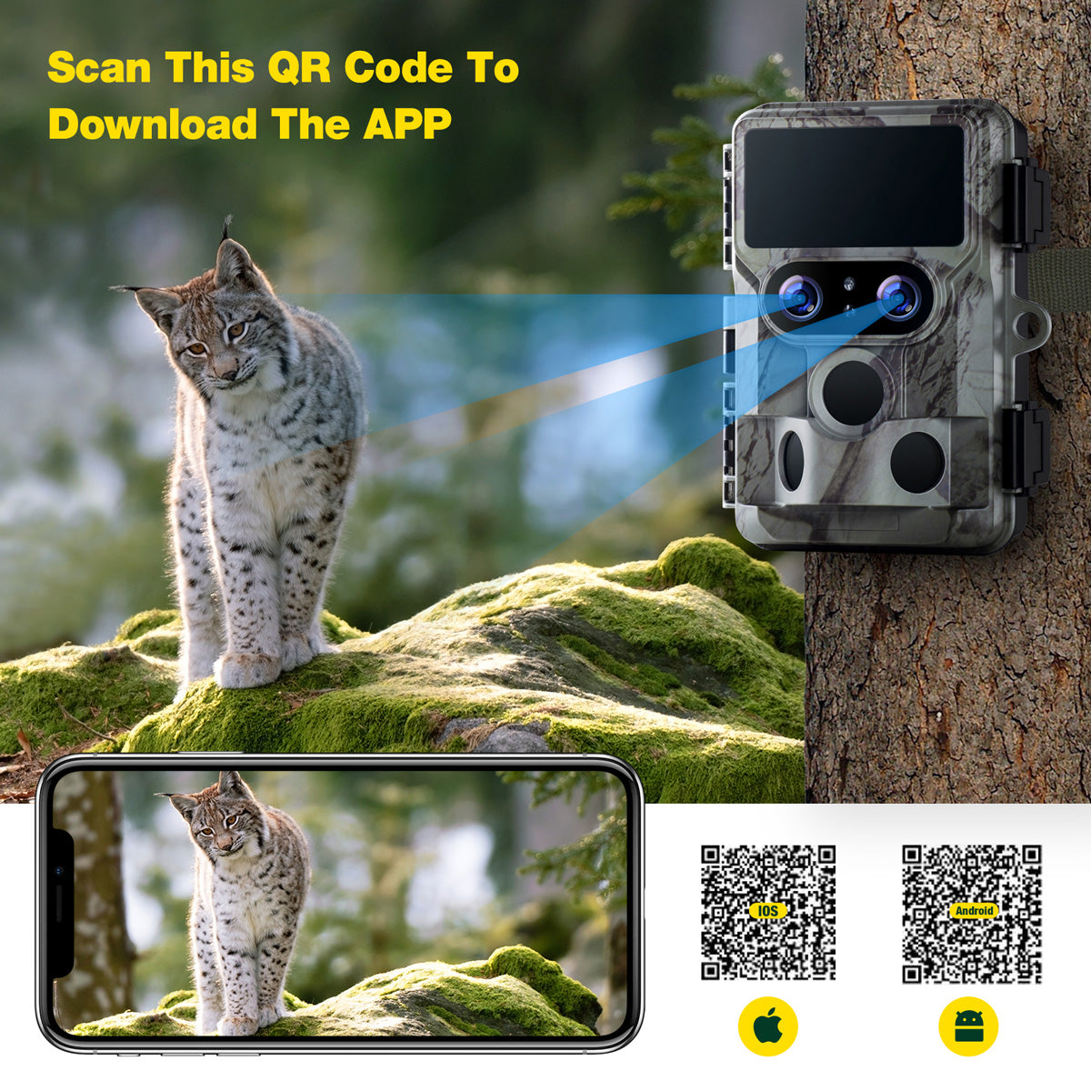 Campark TC06 4K 60MP WiFi Dual Lens Trail Camera with Color Night Vision