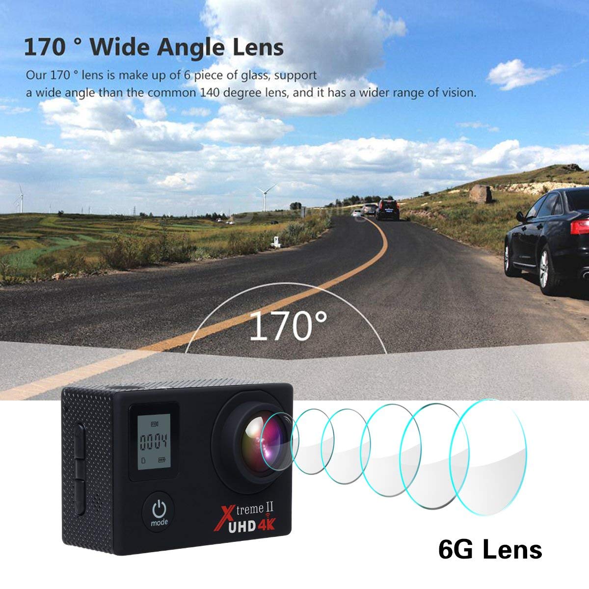 Campark ACT76 Action Camera has a 170°wide angle lens