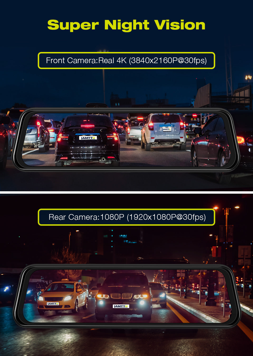 Campark RM01 10" 4K Front and Rear Mirror Dash Cam With Voice Control