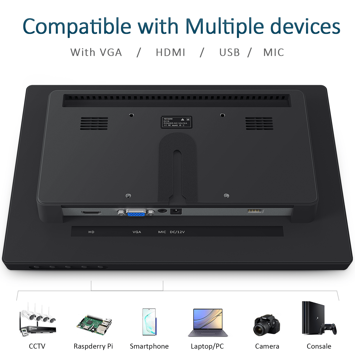 Toguard D119 Small HDMI Monitor 12 Inch 1920x1080 LCD HD Touchscreen Monitor HDMI Computer Display Screen