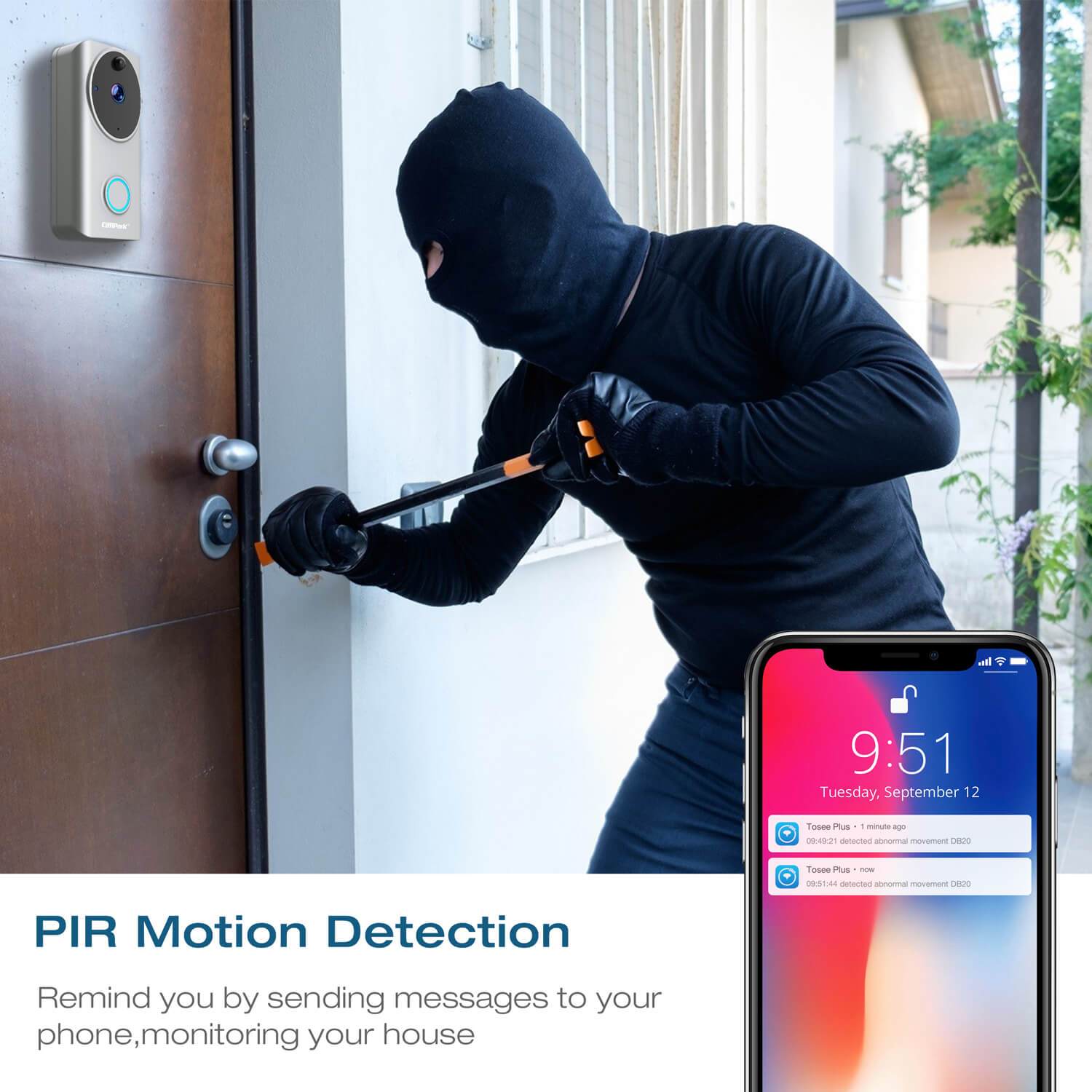Campark DB20 Doorbell Camera supports PIR Motion Detection