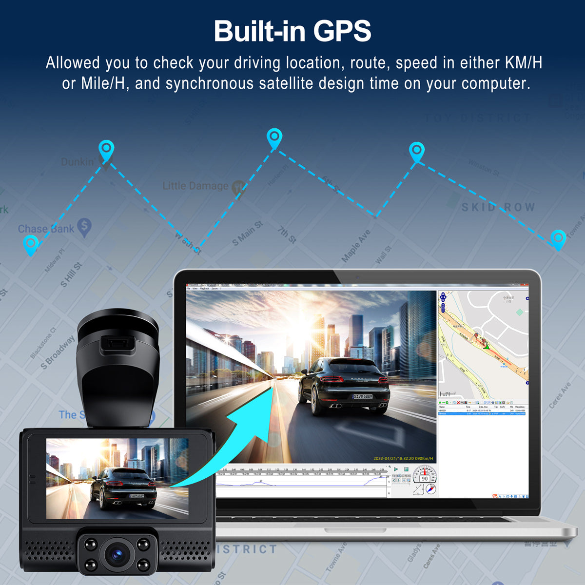 Campark M200 1080P 3 Channel Front and Rear and Inside Dash Cam with GPS (USA ONLY)