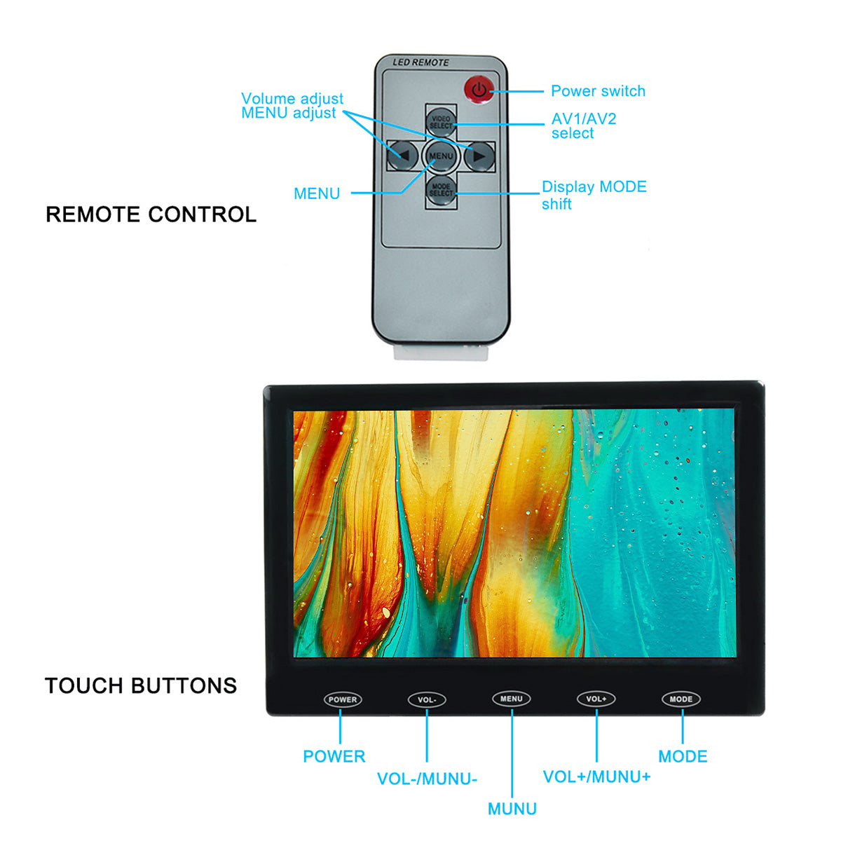 Campark WR730P 7'' 1024 x 600 Security Monitor, Support VGA/AV/HDMI/USB Interface（Only Available in Europe）