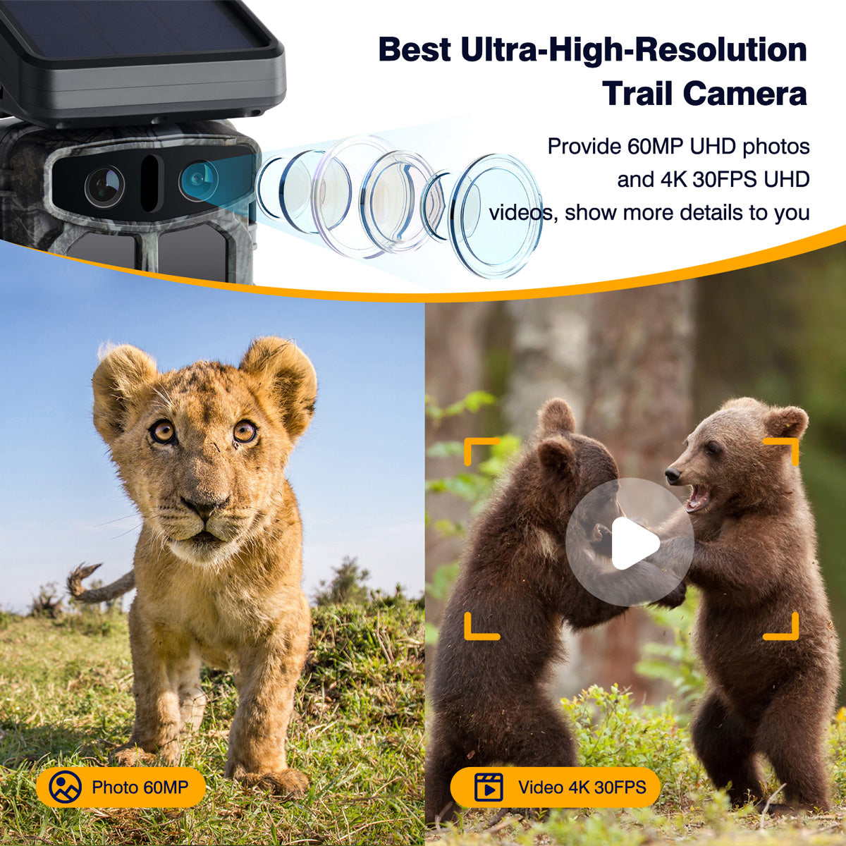 Campark TC07 4K 60MP WiFi Solar Power Dual Lens Wildlife Camera Trail Camera