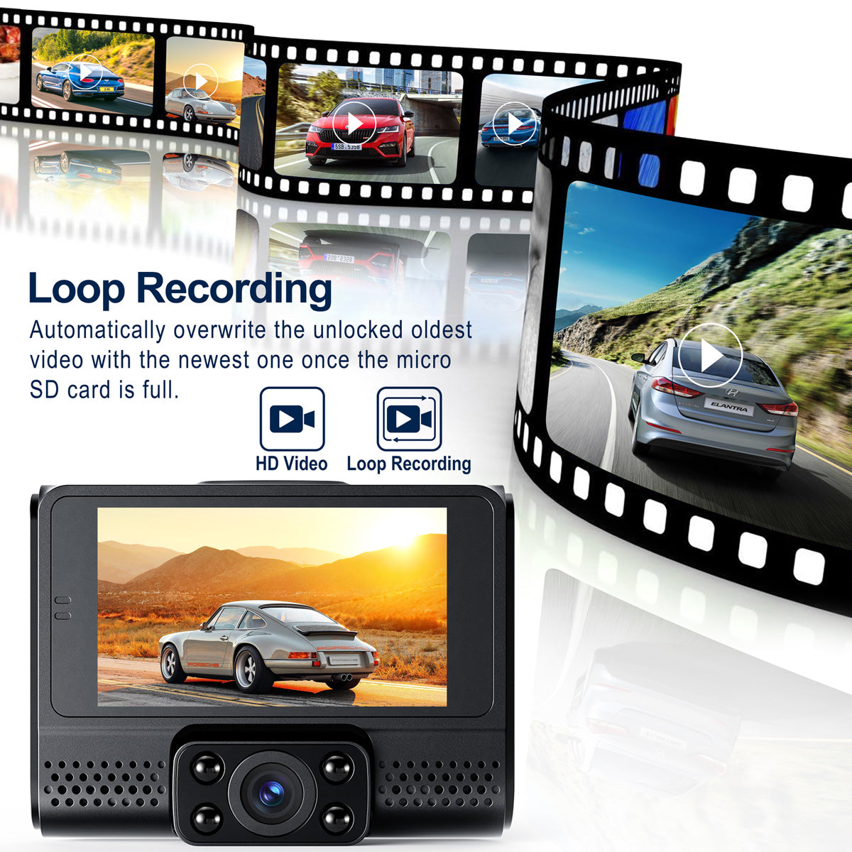 Campark M200 1080P 3 Channel Front and Rear and Inside Dash Cam with GPS (USA ONLY)