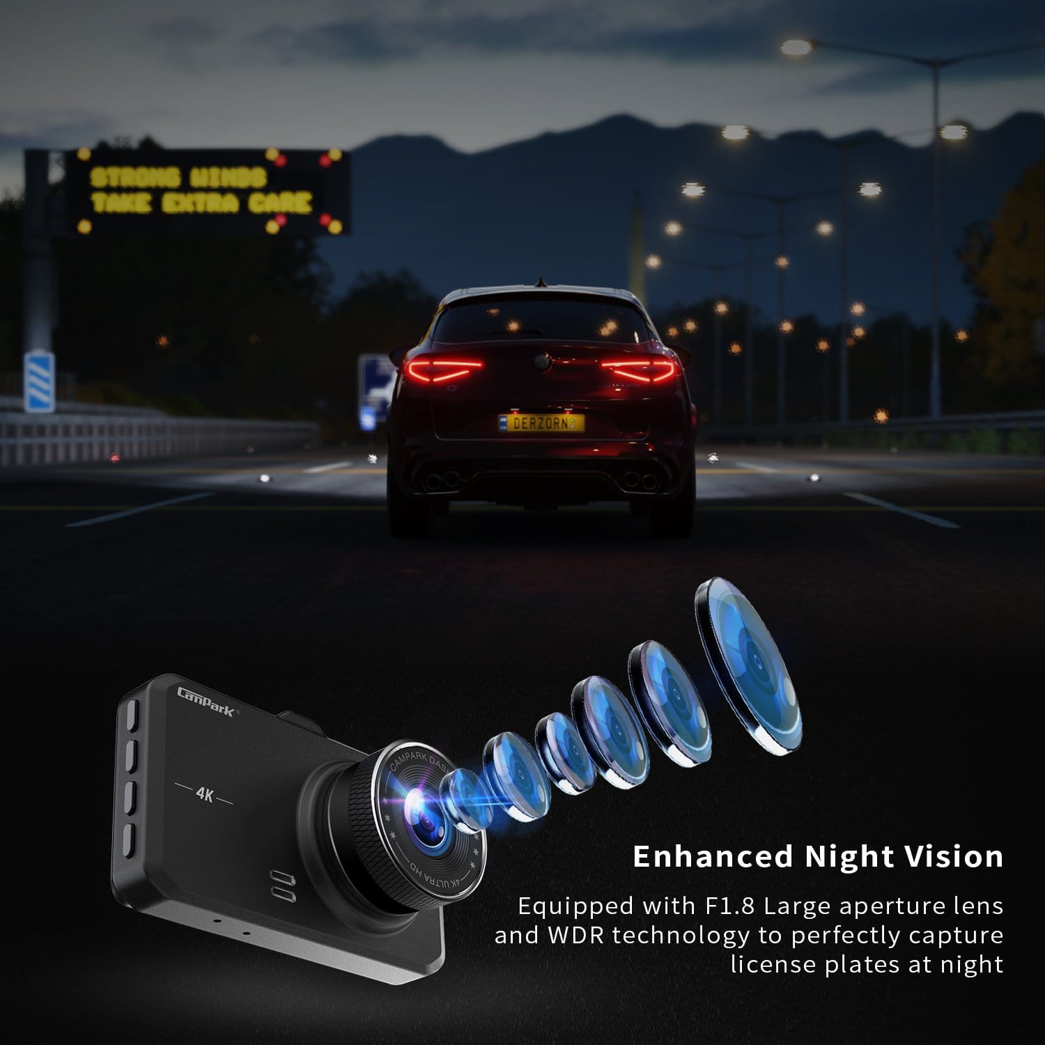 Campark DC10 Dash Camera has HD night vision