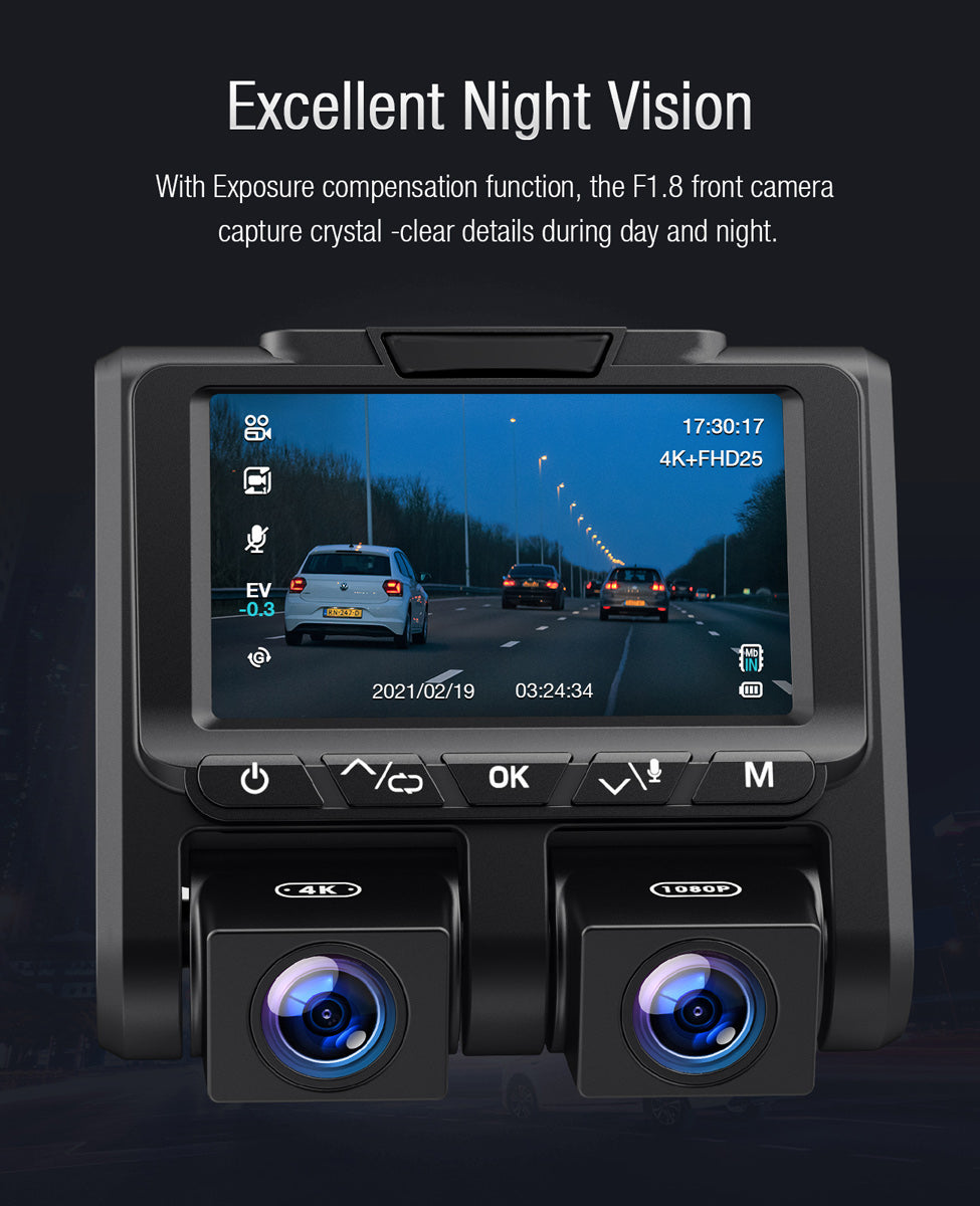 Campark CE45A 4K 3" LCD Front and Inside Carbin Dual Dash Camera（Only Available In The US）