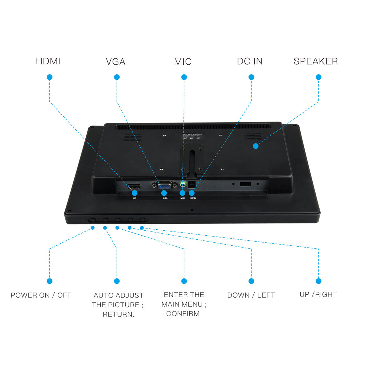 Campark D126 12" 1366x768 HDMI Monitors, LCD Display w/Speaker, HDMI/VGA/AV Port for PC/Security/CCTV System/Raspberry Pi（Only Available In Europe）