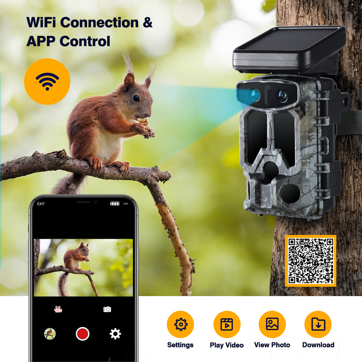 Campark TC07 4K 60MP WiFi Solar Power Dual Lens Wildlife Camera Trail Camera