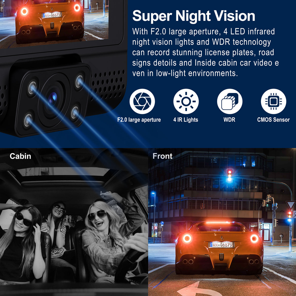 Campark M200 1080P 3 Channel Front and Rear and Inside Dash Cam with GPS (USA ONLY)