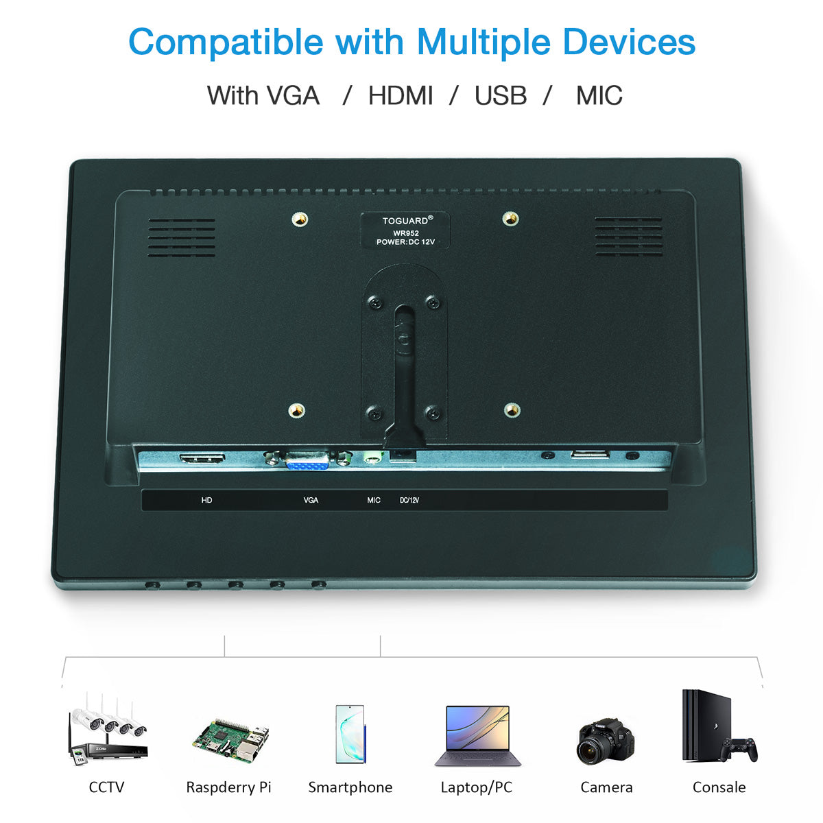 Campark WR953 10.1" HD 1280x800 IPS Touchscreen Monitor With VGA/HDMI/USB For Security/DashCam