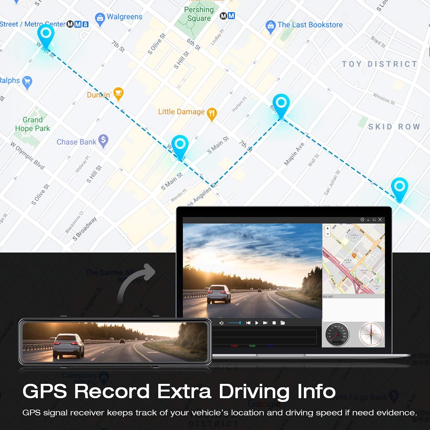 Campark CE80A 4K Full Touch Screen Rear View Front and Rear Dual Dash Cam Waterproof Reverse Camera Mirror