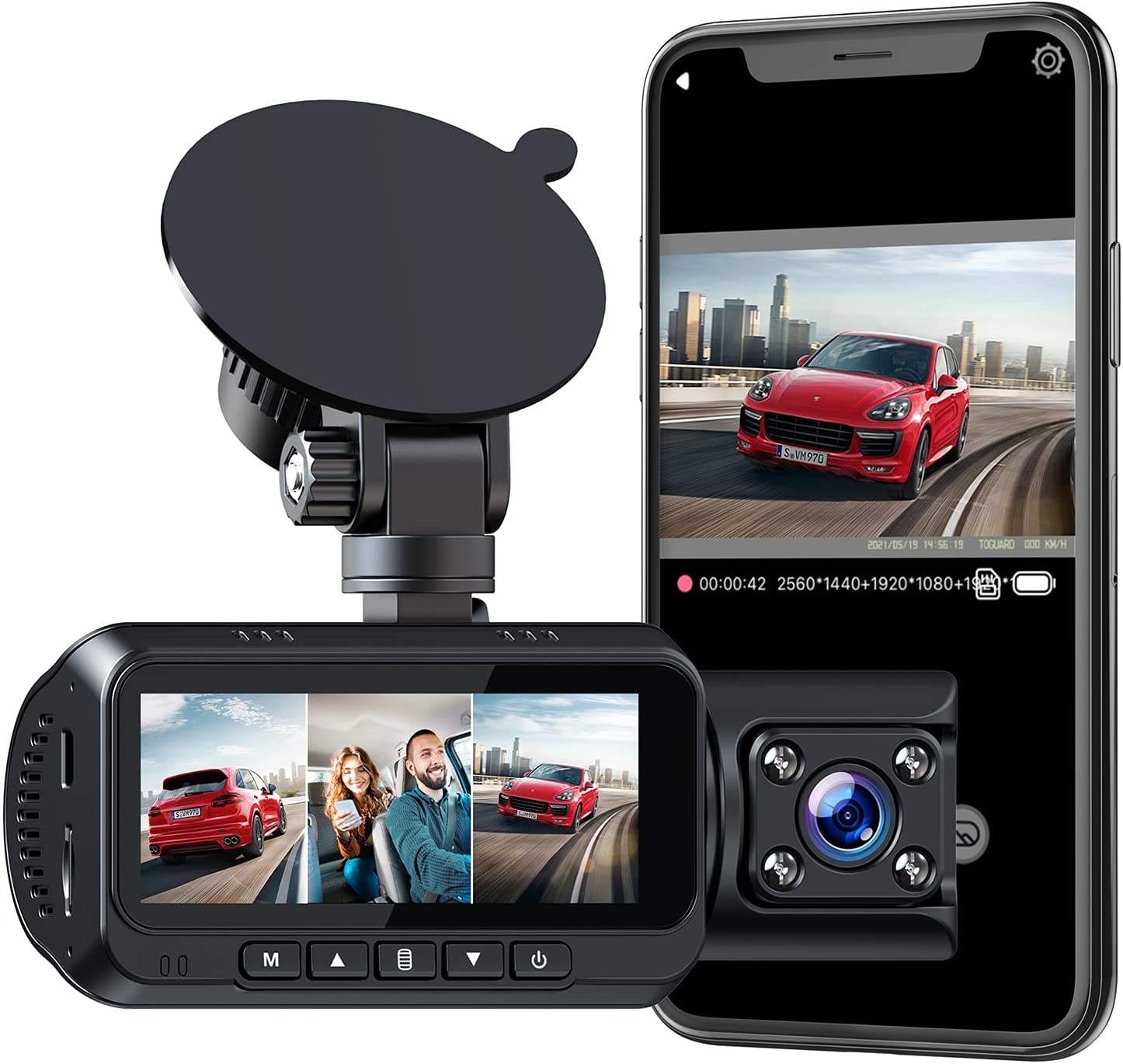 TOGUARD CE66A GPS 4K WiFi , 2k+1080P+1080P 3 Way Triple Car DVR Camera IR Night Vision Driving Recorder