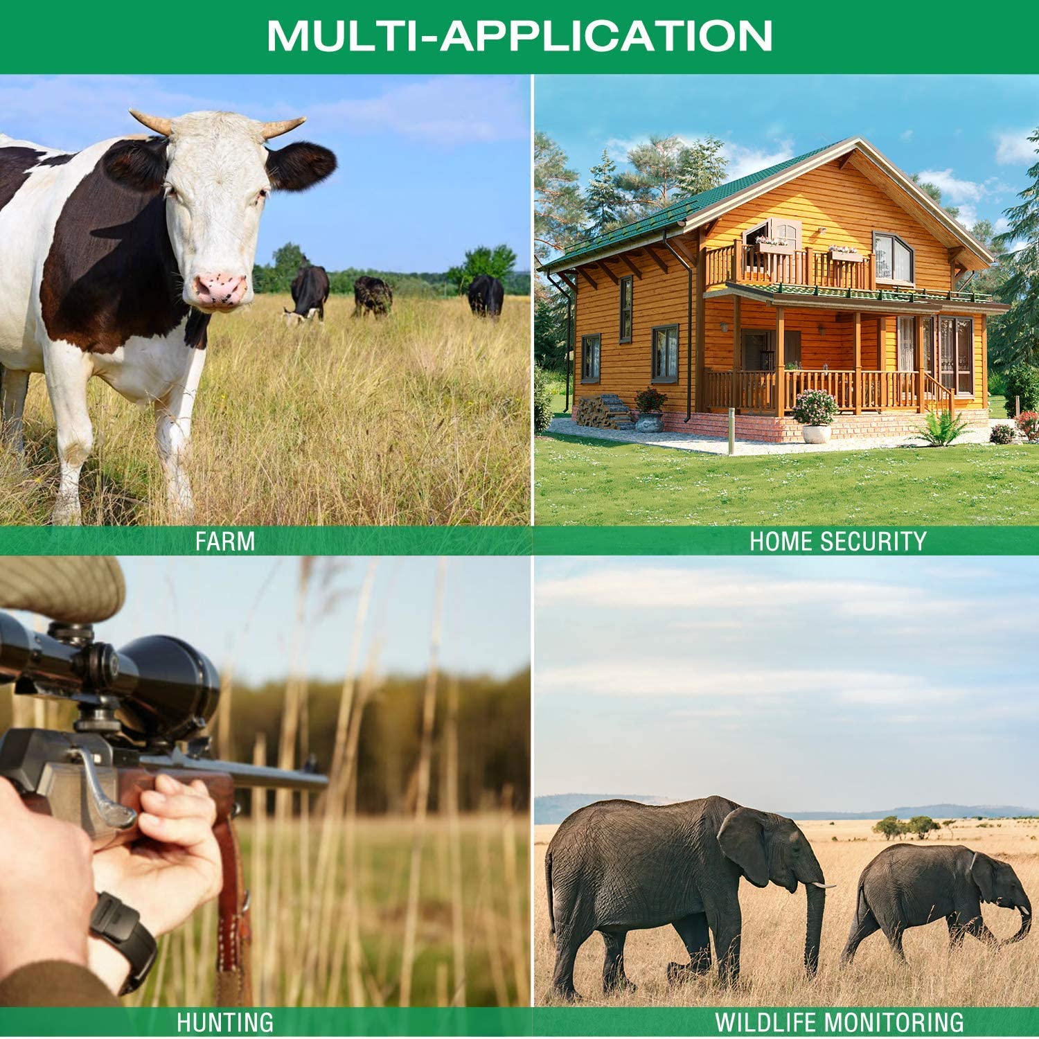 Campark T100 Trail camera can be used in a variety of scenarios：farm,home security,hunting,wildlife monitoring