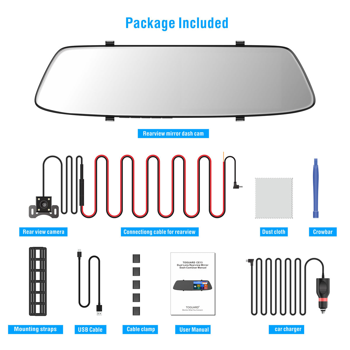 Campark CE13 1080P Front and Rear Mirror Dash Cam with 4.3'' IPS Full Touch Screen