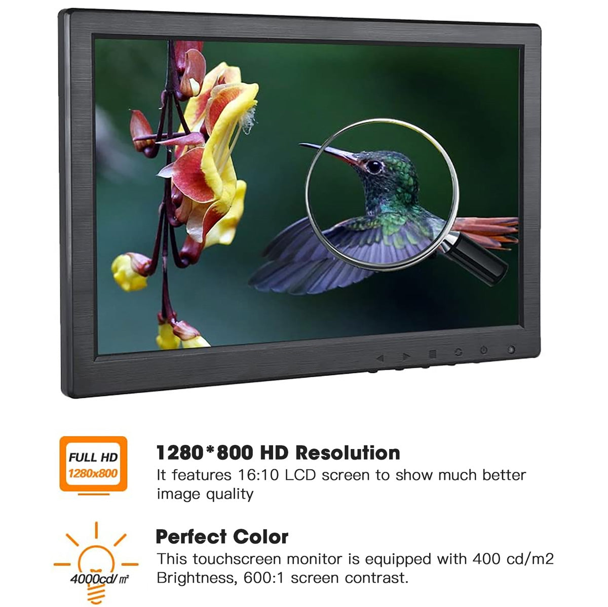 Campark WR953 10.1" HD 1280x800 IPS Touchscreen Monitor With VGA/HDMI/USB For Security/DashCam