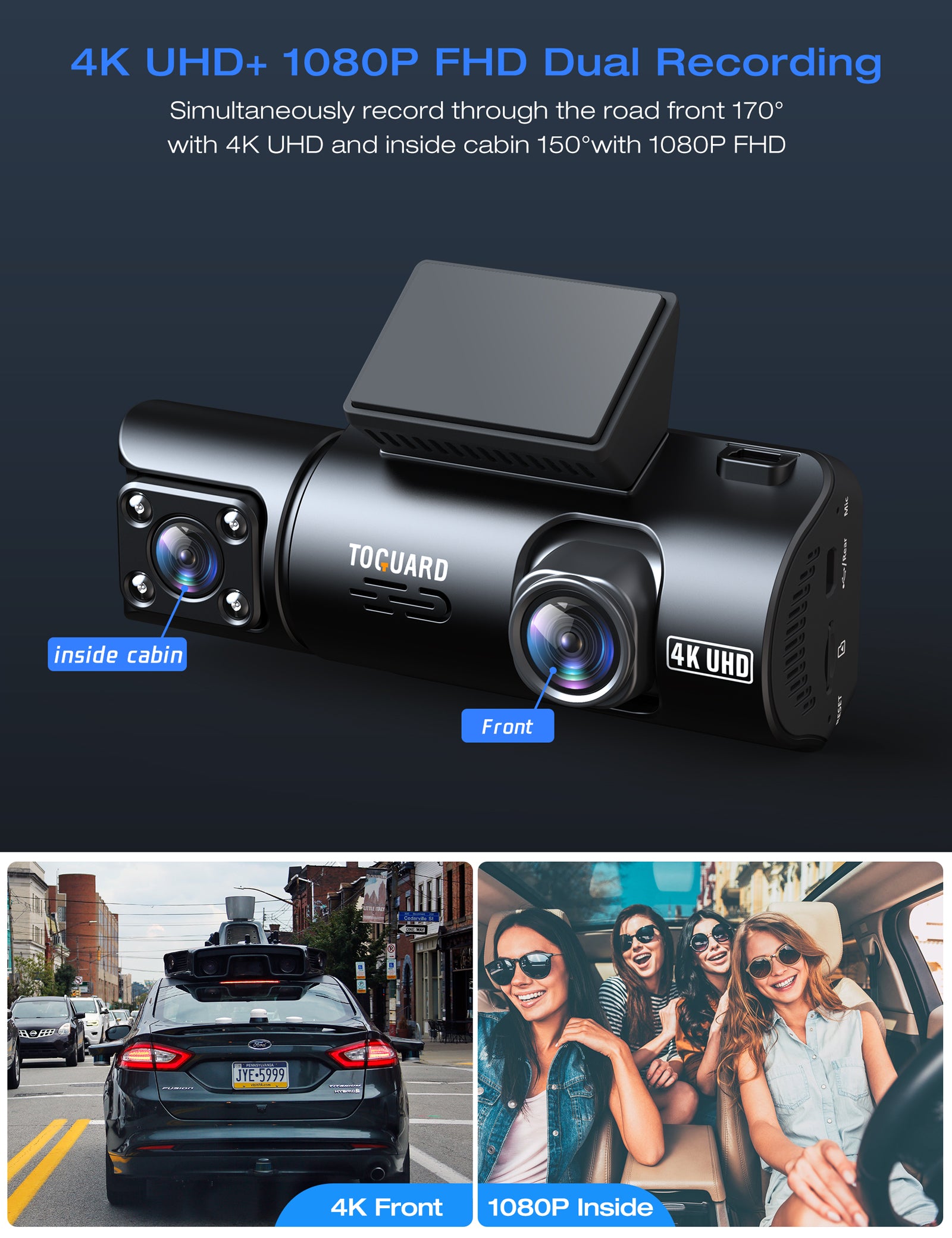 Toguard CE67A 4K 1080P FHD Dual Recording Dash Camera