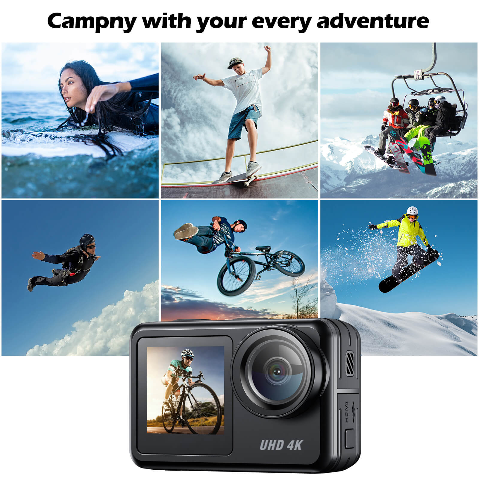 Campark V40/AC02 4K/30FPS WiFi Dual Screen Action Camera 20MP Touch Screen 40M Waterproof Camera
